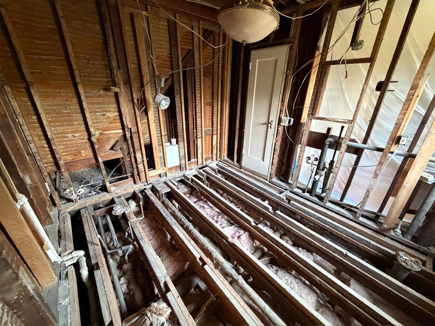 Floor opened to the joists