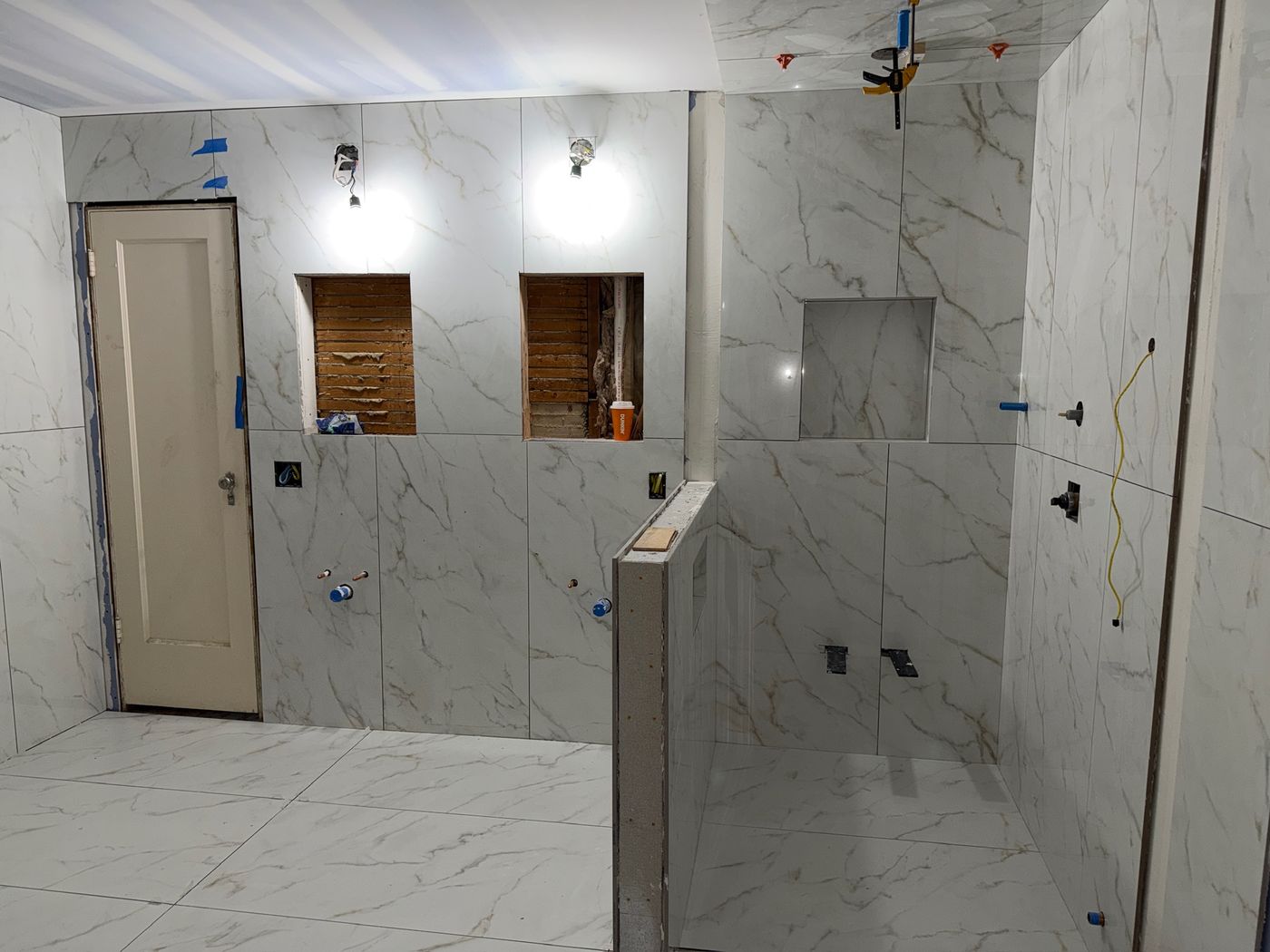 Floor and walls tiled