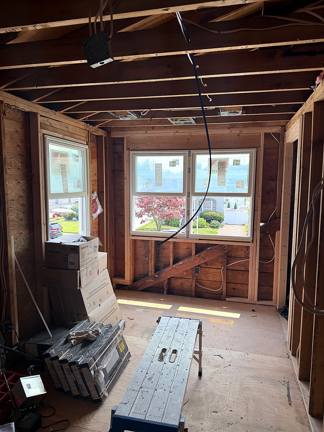Framed hallway and doorways roughed out in the renovation