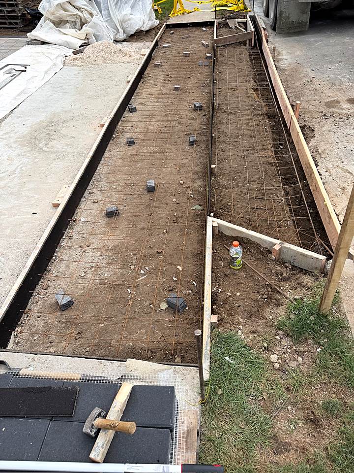 Apron forms set with rebar ready for concrete