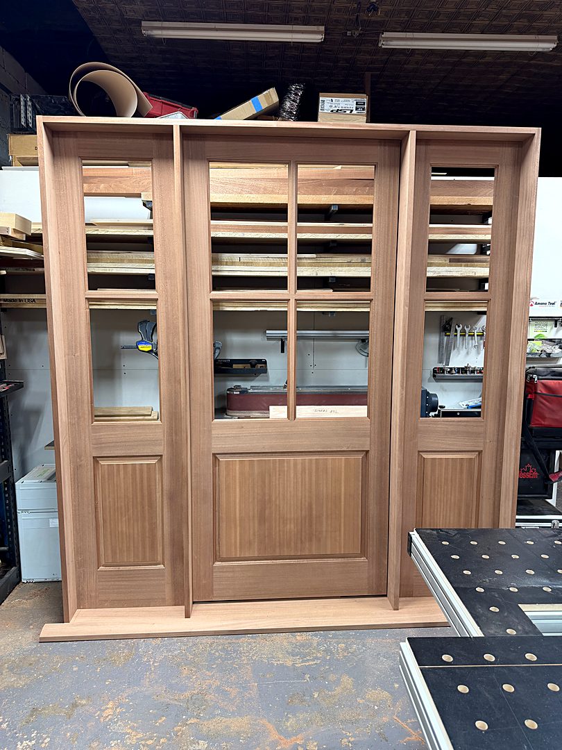Custom French door unit with sidelights and divided lites, built in our shop