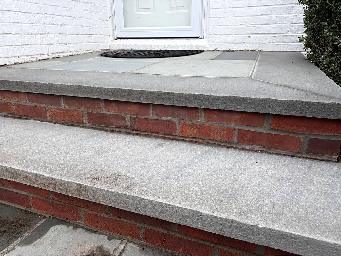 Close view of the brick risers and bluestone treads
